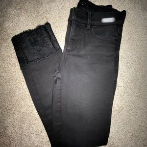 Lace hem crop jeans
